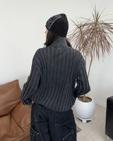 Terry Pigment Ribbed Knit Zip-Up