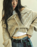 MUFFLER & TWO WAY CARDIGAN - OATMEAL