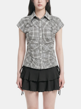 Della Ruched Check Blouse