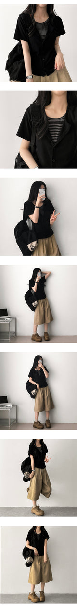 Retro waistband pintuck cotton bermuda pants shorts [short, basic selection]