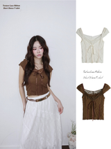 Texture Lace Ribbon Short Sleeve T-shirt