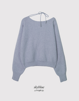 #ワンショルダーリボンボートネックタイニット (4color)
