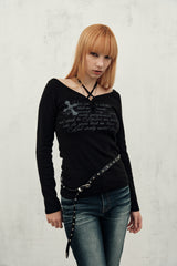 cr ストラップTシャツ (ブラック)