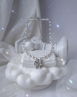 バタフライフェアリーパールチョーカーネックレス - Silver Color