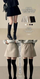  Humming Waist Banding Woolen Miniskirt