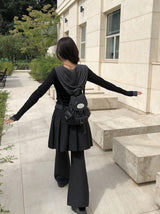 Inkku Midi Pleated Eyelet Skirt Pants