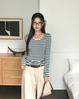 [MADE] Eden U-Neck Striped Long Sleeve T-Shirt