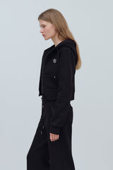 EARTHYUSE HOODIE ZIP-UP TOP - BLACK