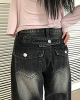 Seyu Back-Point Washed Denim Pants