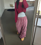 (UNISEX) コーデュロイワイドボクシーポケットルーズフィットパンツ - ピンク/ブラウン
