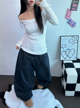 バックタトゥーレタリングバルーンデニムロングパンツ 🩵3サイズ