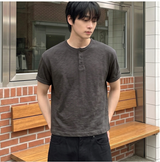 スラブヘンリーネッククロップTシャツ チャコール