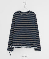 クニンフリルストライプリボン長袖Tシャツ