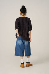 Cable Washing Short-Sleeved Knitwear - Navy