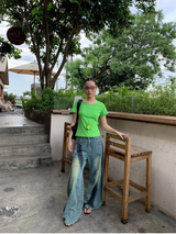 Color Back Strap Round Short Sleeve T-shirt