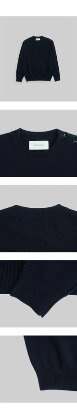 コットンボタンラウンドニット [Navy]