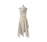 [Belt Set] Cheek Drape Check Unbalance Sleeveless Long One Piece