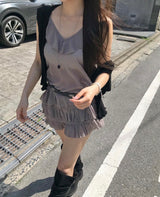 ポアタレスフリルロングビスチェops