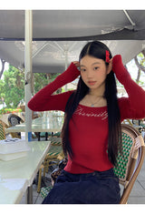 ビーズスカーフリブ長袖ニットTシャツ