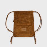Suede Fringe Gym Sack_Camel
