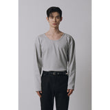 Brushed crop u neck long sleeves(Gray)