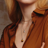 silver tiger eye drop pendant rhodium plating + 925 silver necklace N068-05H