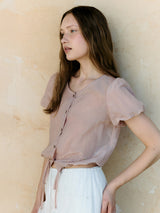 RIBBON STRING BLOUSE PINK