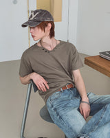 ヴェール ボタン Vネック ショートスリーブ Tシャツ