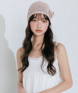 ROSE CROCHET KNIT BEANIE (DEEP PINK)