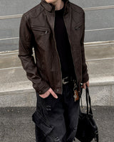 Kale Panel High-Neck Leather Jacket