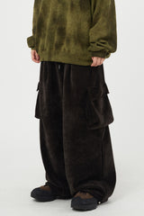 Soft corduroy wide cargo banding pants