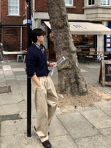 ノーメースバックバンディングコットンツータックワイドパンツ