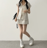 Bronze stripe roll-up short sleeve shirt