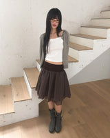 Luri Stripe Color Banding Chiffon Double Midi Flared Skirt