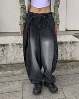Wrap denim balloon pants