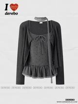 Dot frill choker Charcoal Cardigan Set