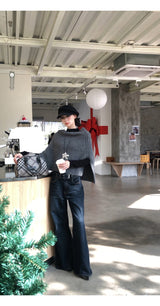 Trend Belt Wide Bootcut Denim Pants