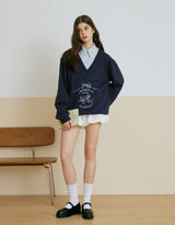 Street Layer Logo Decorated Shirt Sweatshirt Navy
