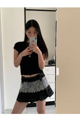 ヴィンテージレースチェックプリーツドスカート