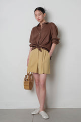 Linen pearl Shirt_Brown