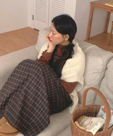 ブラウニーチェックビスチェロングワンピース