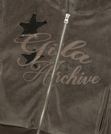 VELOUR LETTERING HOOD ZIP-UP_BR