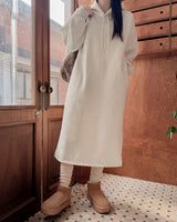 Hooded fleece long one-piece