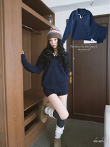Twisted collar knit pants two-piece set