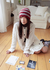 Hairy Stripe Beanie - Burgundy