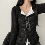 Sharo Layered Slim Fit Button Long Sleeve Cardigan