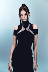 Mesh Cross Point Mermaid Dress Long (black) 
