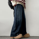 [Fleece lining]linen hem snapwashed wide denim pants-3 Tier Length