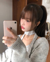 モアVネックルーズフィットロングニット