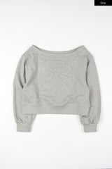 Ribbon embo off-shoulder sweatshirt